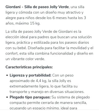 Silla de paseo Giordani Jolly verde