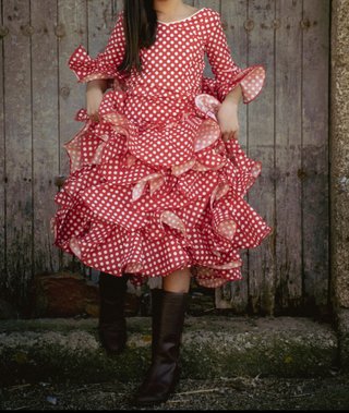 Vestido Flamenca Niña Talla 8 Rojo Lunares