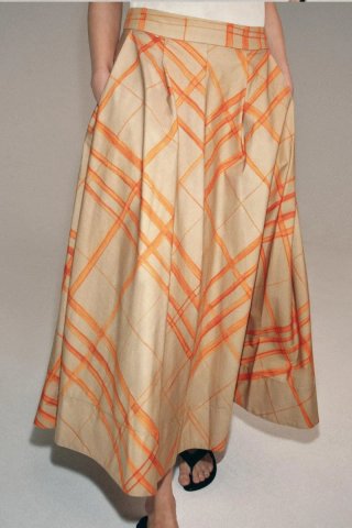 Falda Zara cuadros beige y naranja Talla S