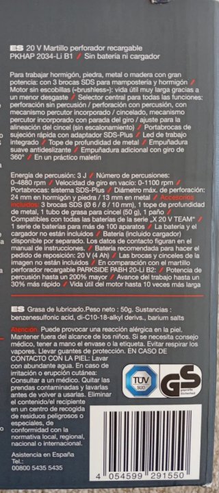 Martelo Parkside 20v Performance - novo
