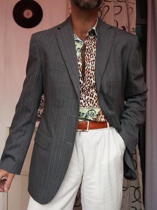 Giacca Uomo Vintage Taglio Classico lana grigio 50