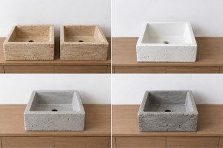 Lavabo rústico de piedra y porcelana