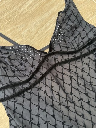 Camisón vintage negro, pedrería-estilo La Perla