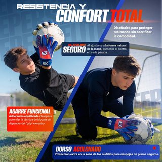 Guantes Portero Fútbol Niño EK Azul/Rojo Talla 5