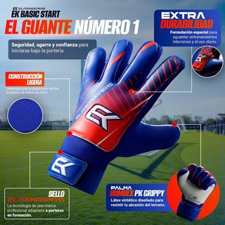 Guantes Portero Fútbol Niño EK Azul/Rojo Talla 5
