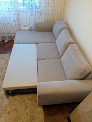 Sofá-Cama com Chaise Longue e Baú
