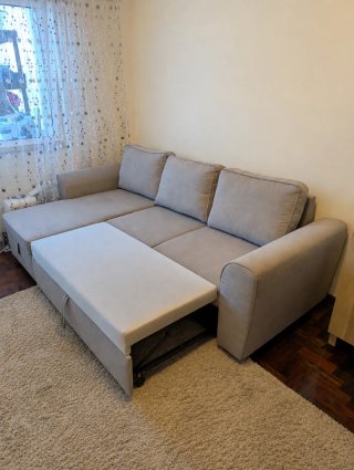 Sofá-Cama com Chaise Longue e Baú