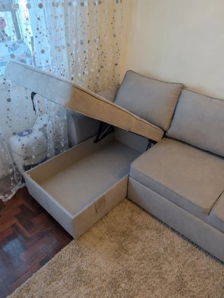 Sofá-Cama com Chaise Longue e Baú