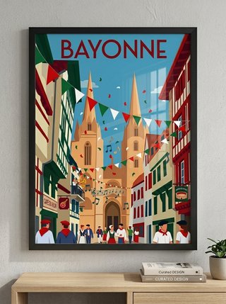 Lámina Bayona Fiestas Baiona Catedral Póster Retro
