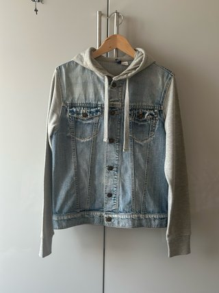 H&M Giacca Denim con Cappuccio Grigio