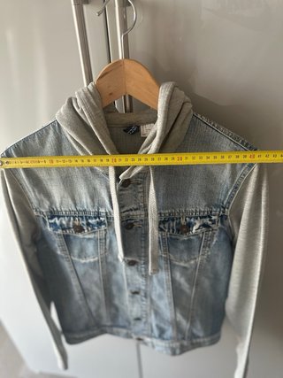 H&M Giacca Denim con Cappuccio Grigio