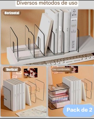 Set 2 Sujetalibros retráctiles transparentes