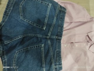 Conjunto Camisa Rayas Rosas y Short Vaquero
