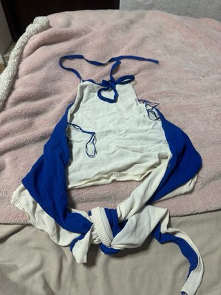Top Zara Azul y Blanco Talla M