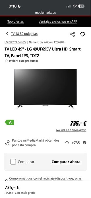 Televisor LG 49 Negro