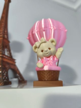 Urso em Balão de Ar Quente Rosa 3D
