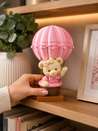 Urso em Balão de Ar Quente Rosa 3D