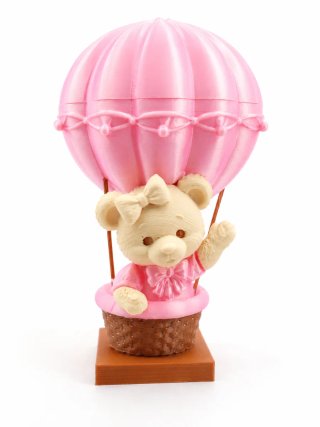 Urso em Balão de Ar Quente Rosa 3D