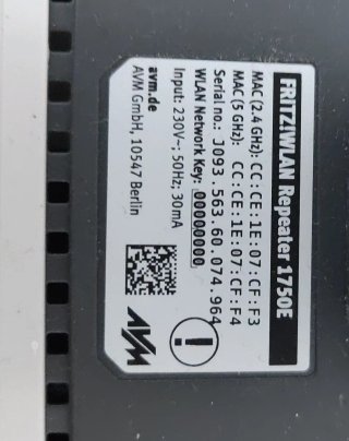 Fritz! Ripetitore WLAN Repeater 1750E 2,4ghz/5ghz