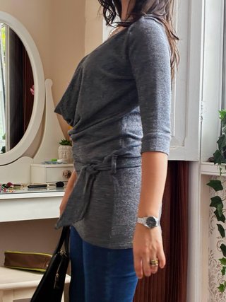 Minivestido/Top Gris Escote Drapeado