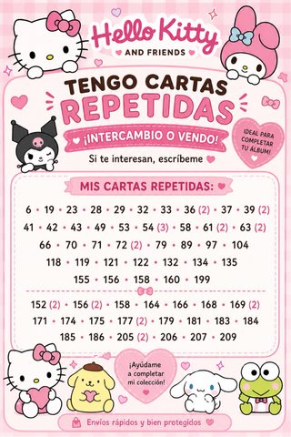 Cartas Hello Kitty y Amigos Repetidas