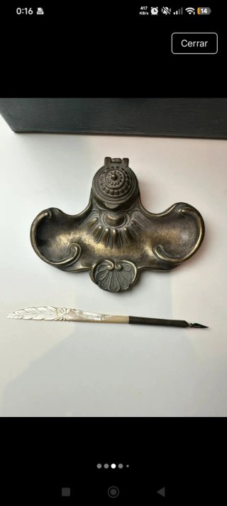 Tintero y pluma nacar S.XIX francés