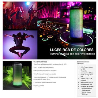 Altavoz Portátil Bluetooth 5.0 Luz LED · Nuevo