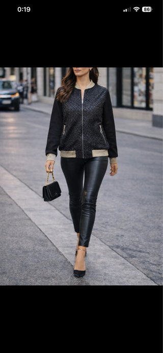 Bomber joya negra efecto piel labrada