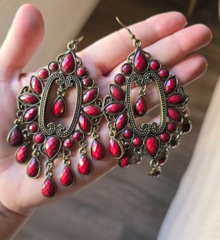 Pendientes Flamenca Mujer Dorados y Rojos