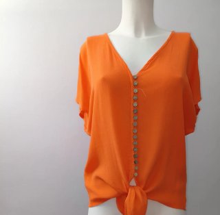 Camisa Verano Naranja Botones Talla Única