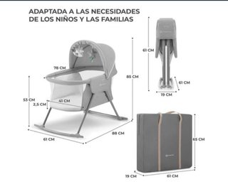 Minicuna Kinderkraft gris con mosquitera