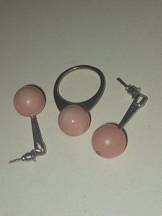 Anillo y Pendientes Plata 925 y Cuarzo Rosa
