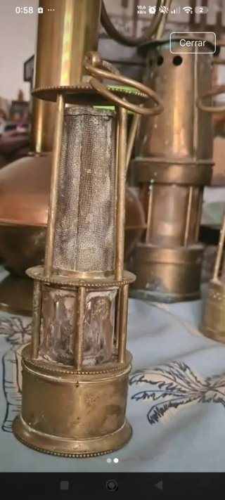 Lámpara minero belga antigua cristal colmena