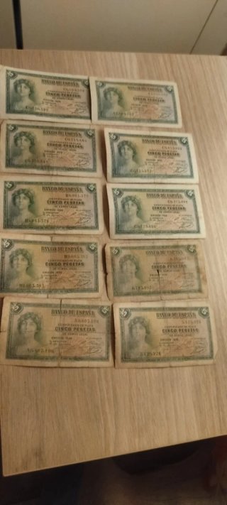 10 Billetes 5 Pesetas Certificado de Plata