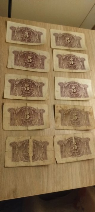 10 Billetes 5 Pesetas Certificado de Plata