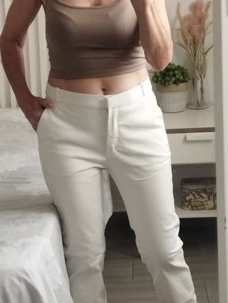 Pantalón blanco-crema Talla 38 de Mango