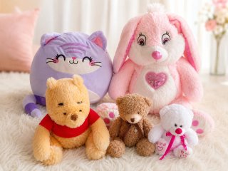 Lote 5 peluches surtidos: conejo, gato y ositos