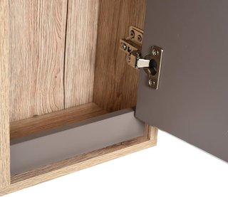 Armario Colgante para el Baño con Estante, Espejo y 2 Estantes, Espejo de Baño Contenedor Instalación en Pared, Gris y Roble, 57 x 14.2 x 49.2cm