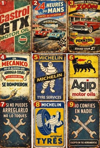Lote 9 Chapas Taller Garage Vintage 19x29cm