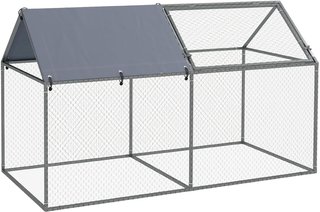 Jaula para Animales con Techo de Tela Oxford y Estacas Incluidas, Jaula de Acero con Puerta Superior de Acceso, 198X100X120 Cm, Verde y Plata