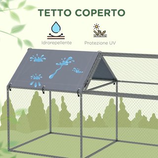 Jaula para Animales con Techo de Tela Oxford y Estacas Incluidas, Jaula de Acero con Puerta Superior de Acceso, 198X100X120 Cm, Verde y Plata