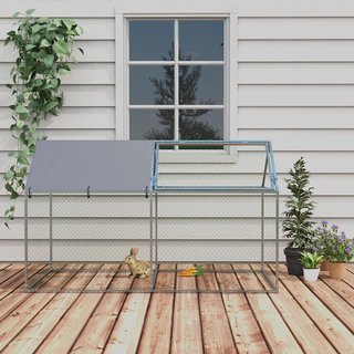 Jaula para Animales con Techo de Tela Oxford y Estacas Incluidas, Jaula de Acero con Puerta Superior de Acceso, 198X100X120 Cm, Verde y Plata