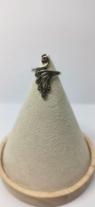 Anillo Plata 925 Pavo Real Ojo Rojo Ajustable