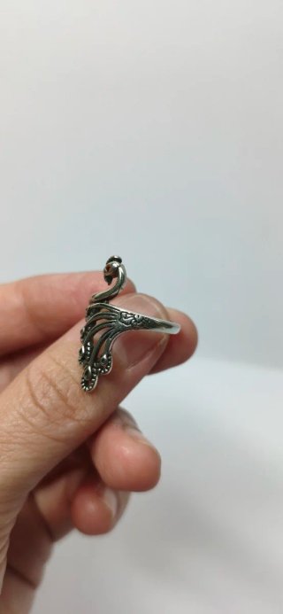 Anillo Plata 925 Pavo Real Ojo Rojo Ajustable