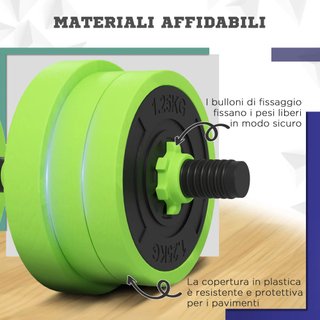 Set di pesi da palestra 4 in 1 da 40 kg totali in plastica e sabbia, set di manubri regolabili utilizzabili come kettlebell, 2 manubri, barra e supporto per flessioni