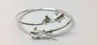 Pulsera Plata Pecesitos con Ojos Rojos