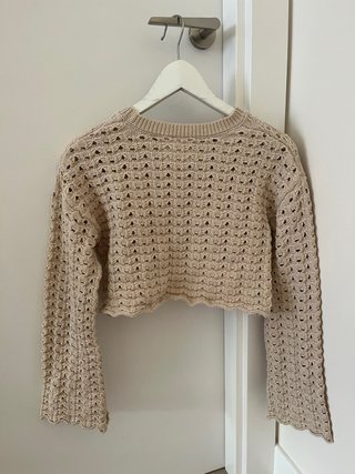 Jersey Zara crochet cropped manga campana