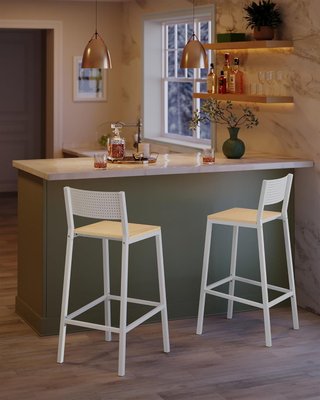 Set di 2 Sgabelli da Cucina, Sgabelli da Bar, Sgabelli Alti per Cucina, Soggiorno, Studio, Stile Industriale, Beige Rovere e Bianco LBC070W09