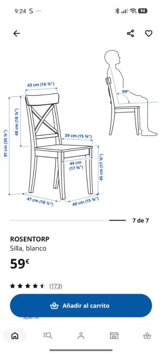 4 Sillas Ikea Blancas con Cojín gris