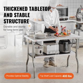 Mesa de Trabajo Comercial Estación de Trabajo 121.9x61 cm Mesa de Preparación Comercial Plegable, Mesa Plegable de Acero Inoxidable de Alta Resistencia con Carga de 350.2 kg, Mesa de Cocina, Isla ...